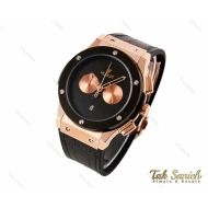 ساعت هابلوت مردانه سه موتوره رزگلد مشکی صفحه مهندسی Hublot-3131-G