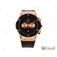ساعت هابلوت مردانه سه موتوره رزگلد مشکی صفحه مهندسی Hublot-3131-G