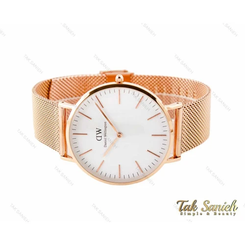 ساعت دنیل ولینگتون مردانه رزگلد بند حصیری صفحه سفید Daniel-3181-G