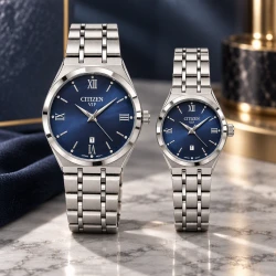 ساعت ست سیتیزن کلاسیک رفرنس 31663 نقره ای صفحه سرمه ای Citizen-11515-S