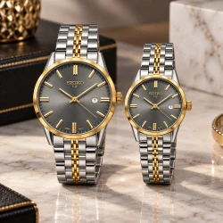 ساعت ست سیکو VIP رفرنس 31622 دورنگ طلایی صفحه دودی Seiko-11534-S