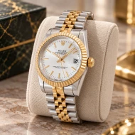 ساعت رولکس دورنگ طلایی خطی صفحه نقره ای Rolex-4729-G