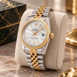 ساعت رولکس دورنگ طلایی خطی صفحه نقره ای Rolex-4729-G