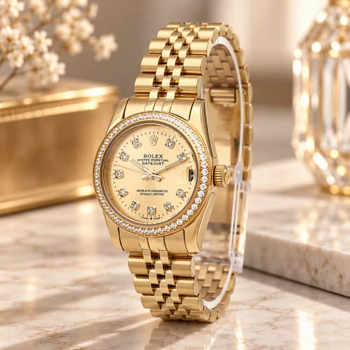 ساعت زنانه رولکس تمام طلایی دورنگین Rolex-6628-L