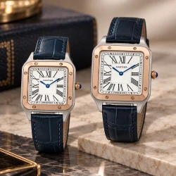 ساعت مچی ست کارتیه سانتوس دومونت دورنگ رزگلد سرمه ای Cartier-10614-S
