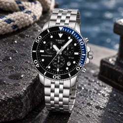ساعت تیسوت سی استار مردانه کورنوگراف استیل مشکی Tissot-10664-G