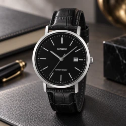 ساعت مردانه کاسیو MTP-VT05L-1E  کلاسیک سیلور بند چرم مشکی Casio-10788-G