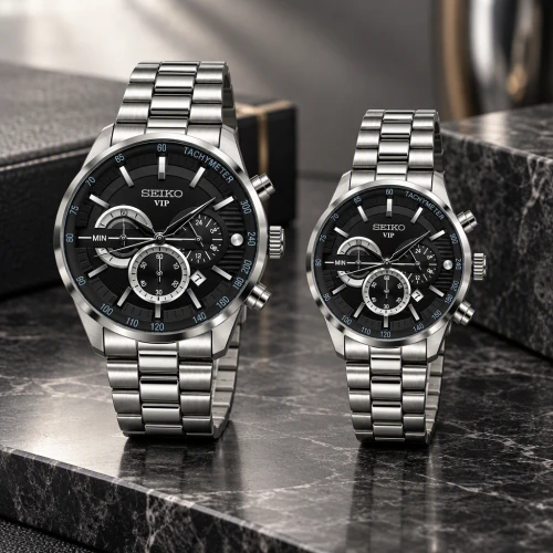ساعت ست سیکو VIP رفرنس 31693 کرنوگراف سیلور صفحه مشکی Seiko-11461-S