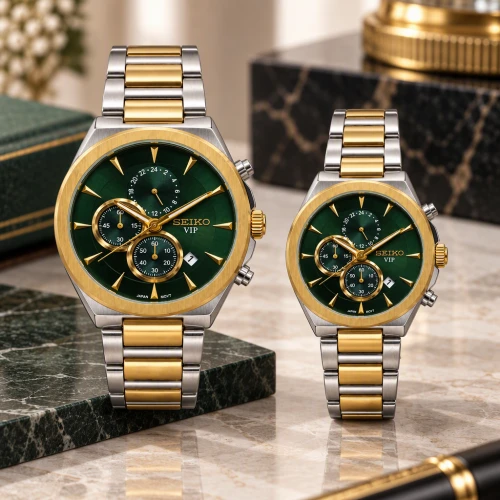 ساعت ست سیکو VIP رفرنس 31696 دورنگ طلایی صفحه سبز Seiko-11462-S