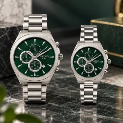 ست ساعت عروس داماد سیکو رفرنس 31696 نقره ای صفحه سبز Seiko-11465-S