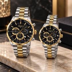 ساعت ست سیکو VIP رفرنس 31693 دورنگ طلایی صفحه مشکی Seiko-11467-S