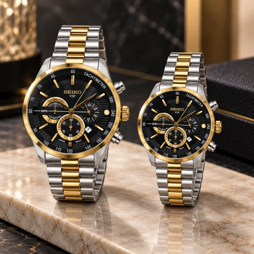 ساعت ست سیکو VIP رفرنس 31693 دورنگ طلایی صفحه مشکی Seiko-11467-S