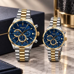 ساعت ست سیکو VIP رفرنس 31693 کورنوگراف دو رنگ طلایی صفحه سرمه ای Seiko-11468-S