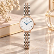 ساعت DW زنانه دورنگ رزگلد ایندکس یونانی صفحه سفید DW-11497-L
