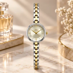 ساعت الگانس زنانه رفرنس EL007 دورنگ طلایی صفحه نباتی Elegance-11493-L