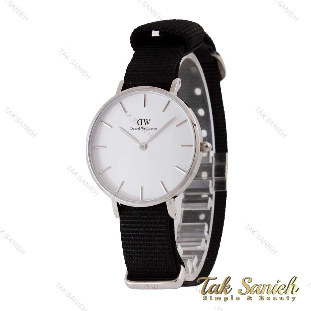 ساعت دنیل ولینگتون زنانه نقره ای صفحه سفید بند برزنت مشکی DW-4973-L